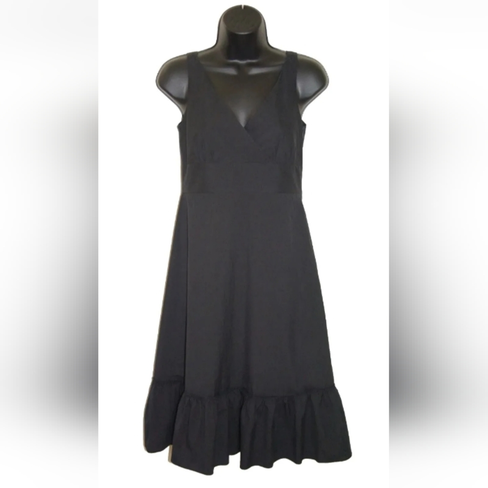 Vtg J Crew V-Neck Wrap Front Ruffle Hem Dress Womens Size 4 Black Sleeveless